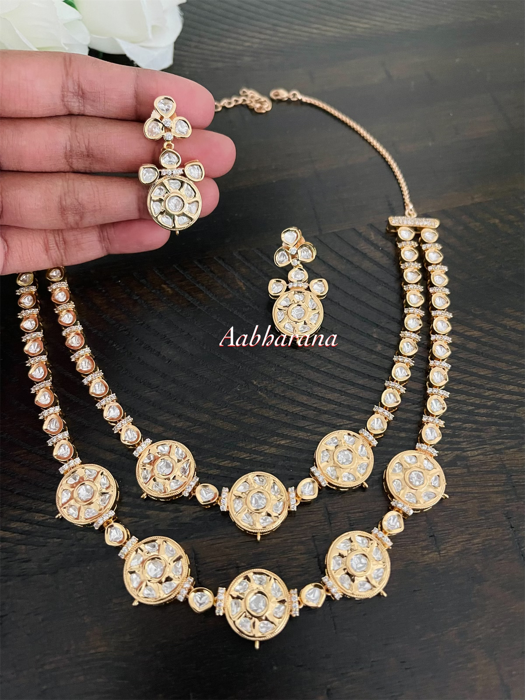 Polki kundan layered necklace set