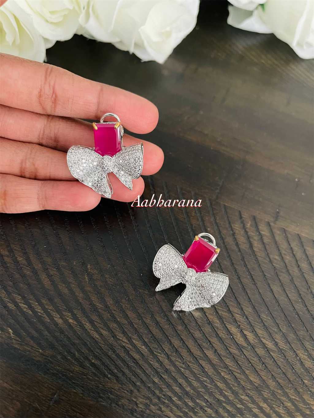 CZ bow earrings