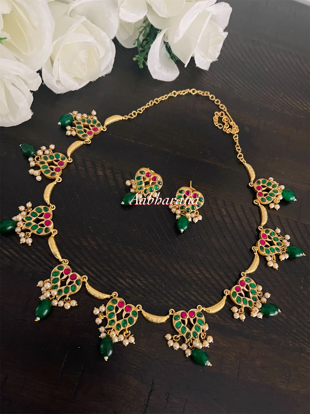 Kundan jadau peacock necklace set