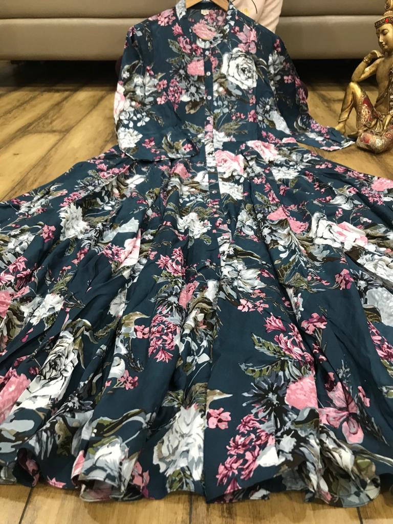 Rayon cotton full flare gown