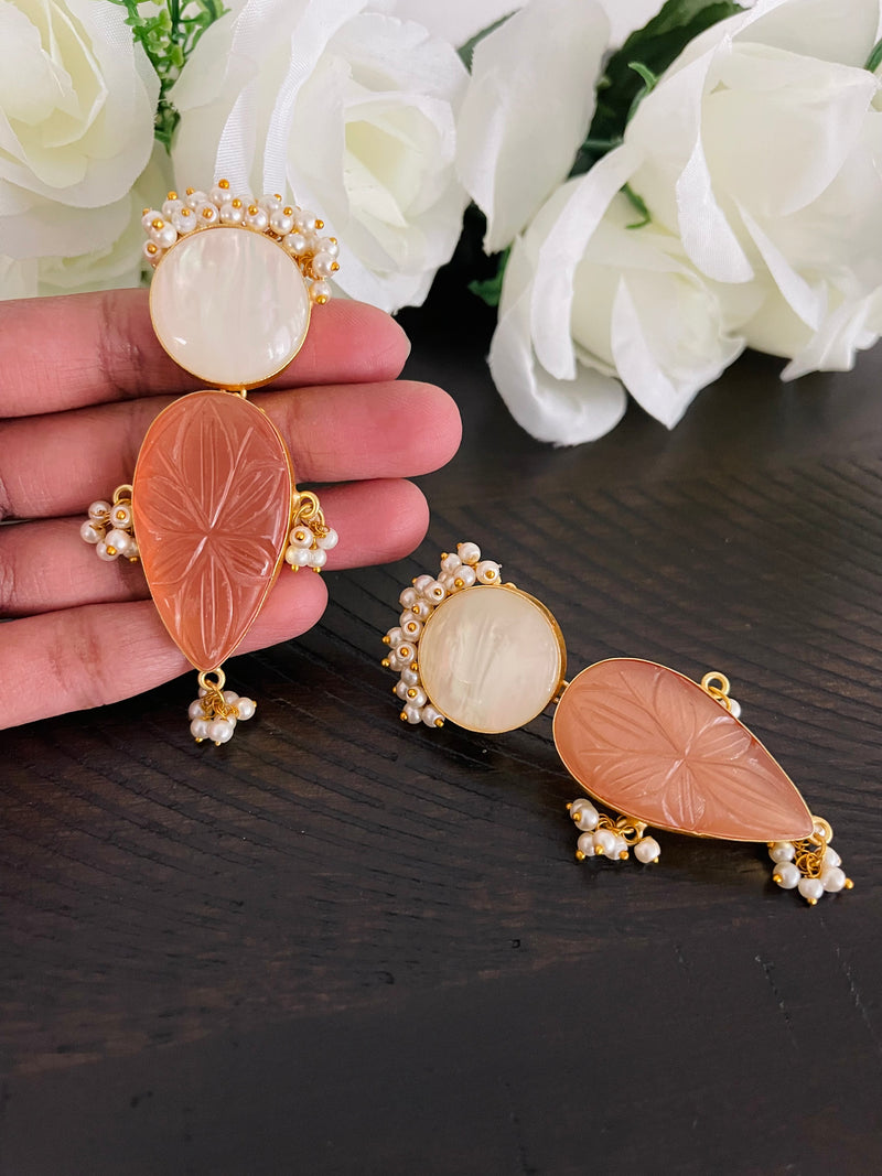 Carved stone fusion earrings