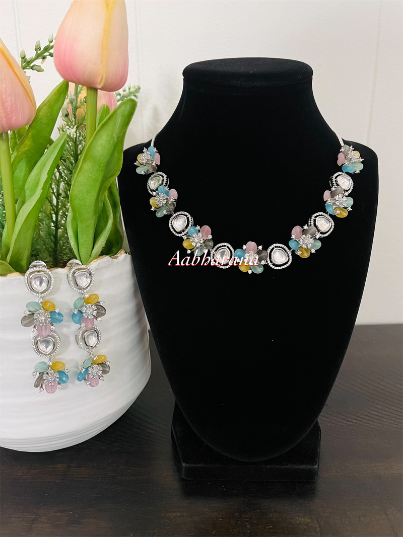 Kundan multicolor floral necklace set