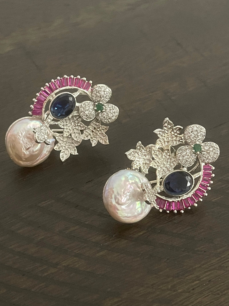 Baroque pearl CZ earrings