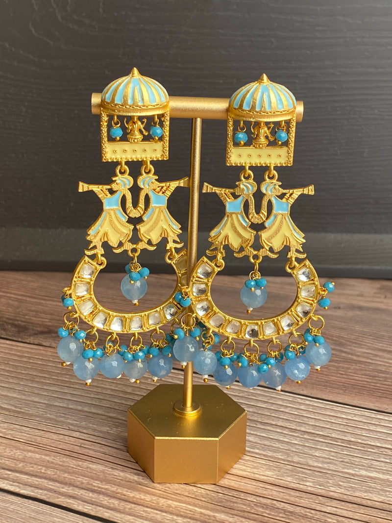 Meenakari long earrings with goddess stud