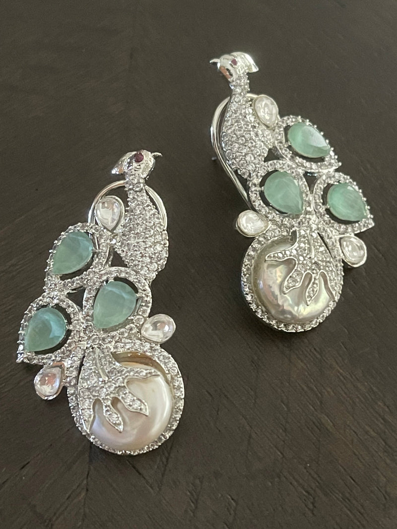 Baroque pearl peacock earrings