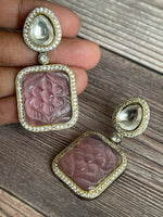 Carved stone fusion earrings