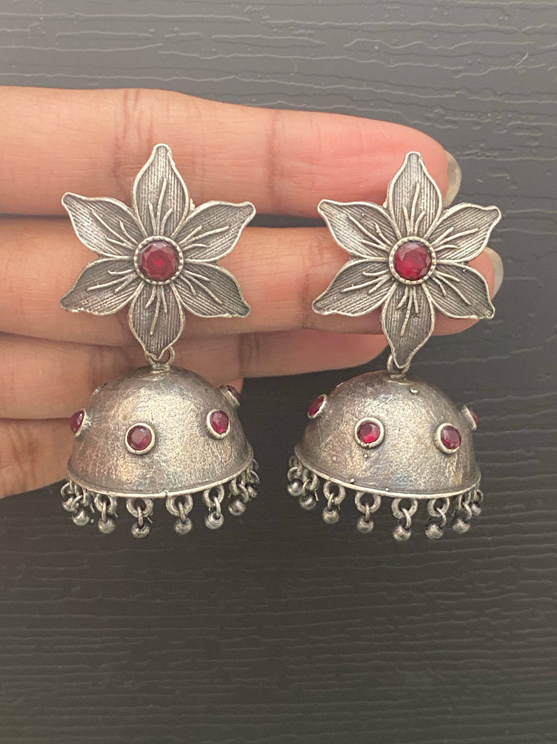 German silver floral jumka earrings