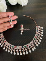 CZ multicolor stone necklace set
