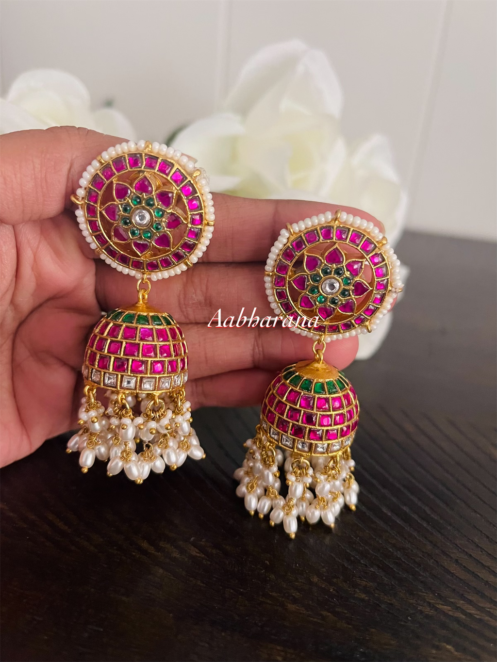 Kundan jadau jumka earrings